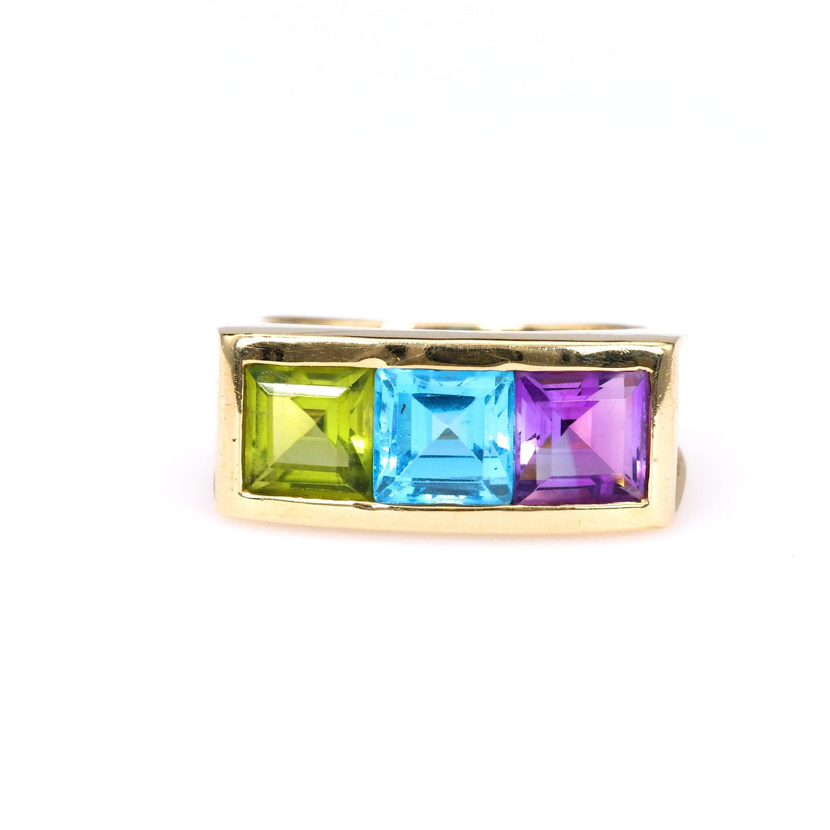 Vintage Amethyst Topaz Peridot 14k Yellow Gold Ring