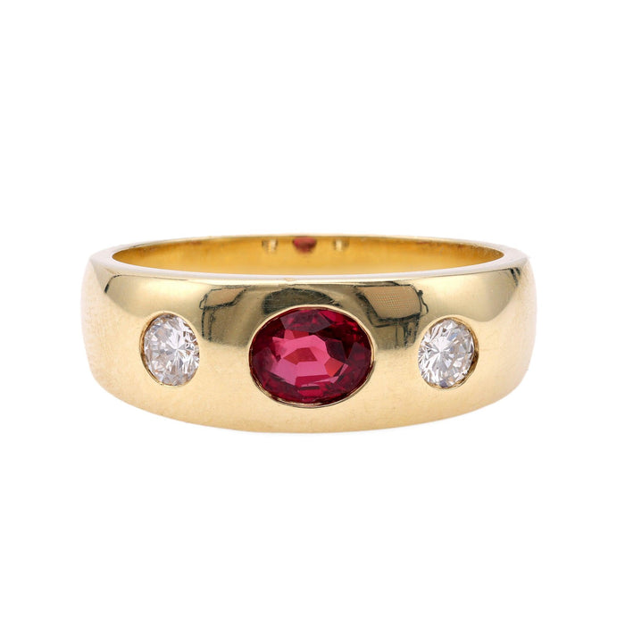 Vintage Austrian Ruby Diamond 14k Yellow Gold Ring