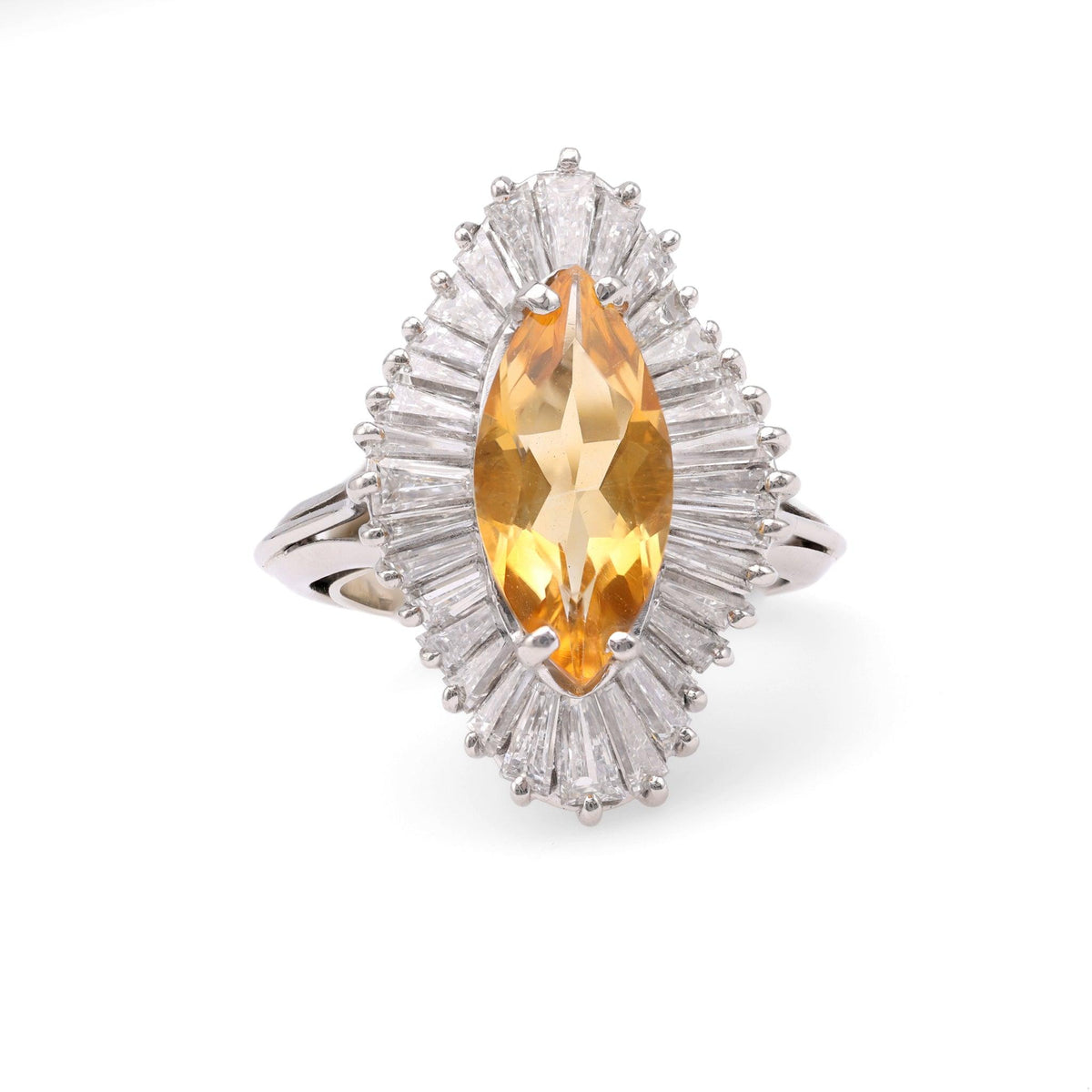 Vintage Citrine Diamond Platinum Ballerina Ring