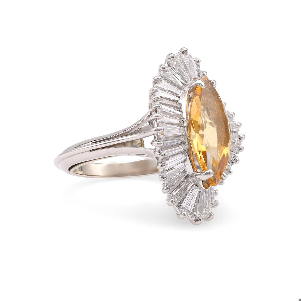 Vintage Citrine Diamond Platinum Ballerina Ring