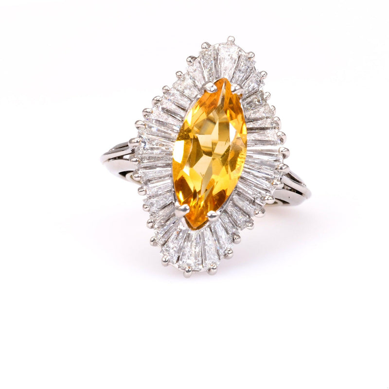 Vintage Citrine Diamond Platinum Ballerina Ring