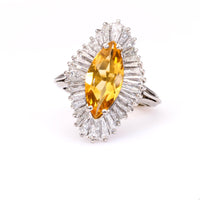 Vintage Citrine Diamond Platinum Ballerina Ring