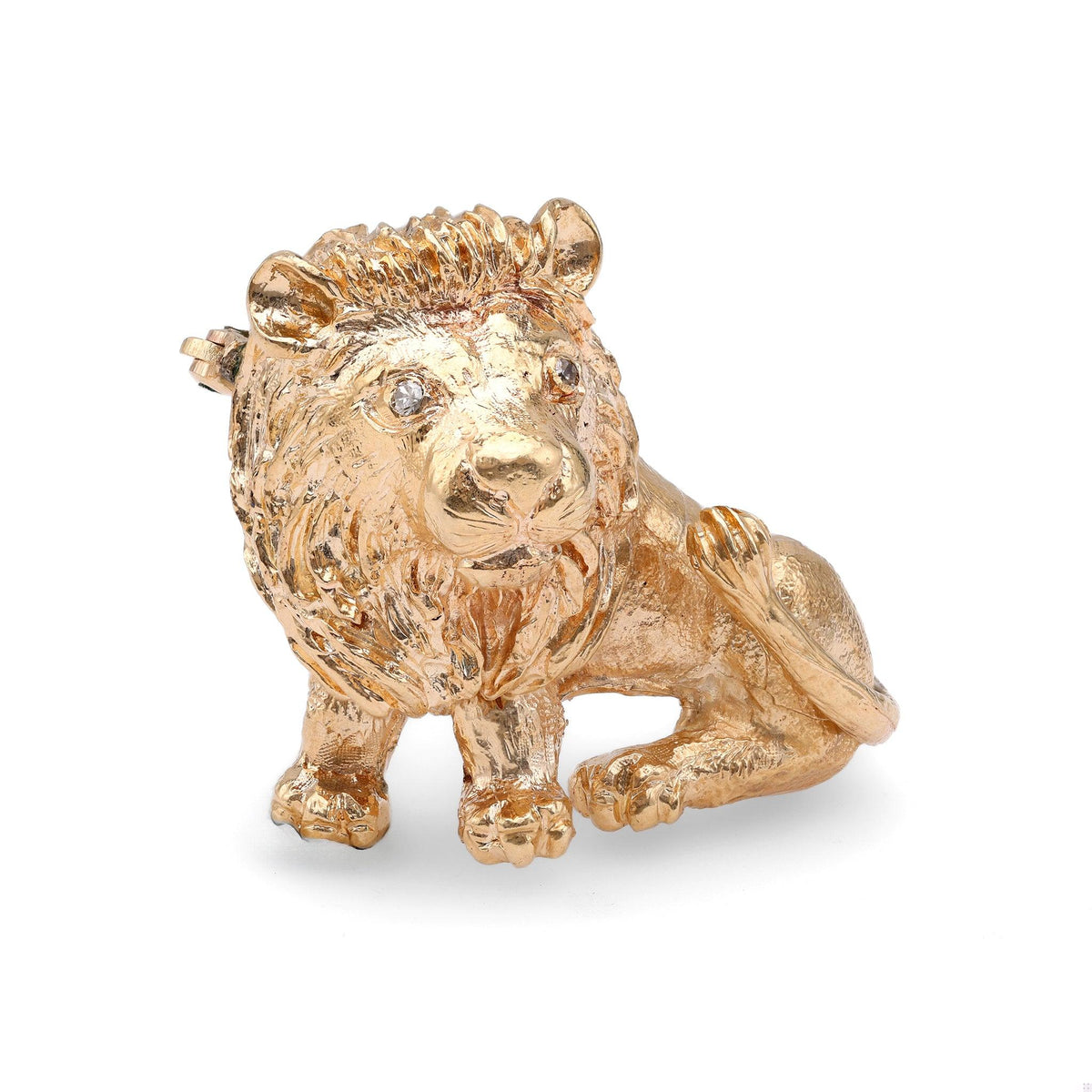 Vintage Diamond 14k Yellow Gold Lion Brooch