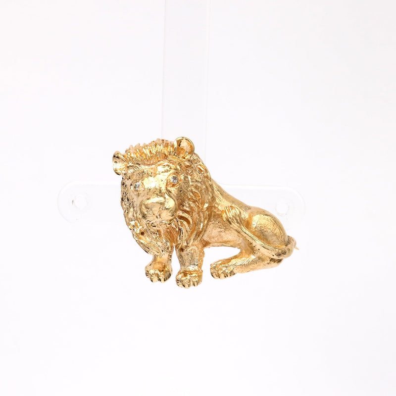 Vintage Diamond 14k Yellow Gold Lion Brooch