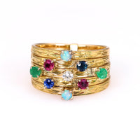 Vintage Diamond Gemstone 14k Gold Harem Ring