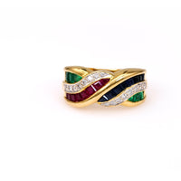 Vintage Diamond Gemstone 18k Yellow Gold Ring