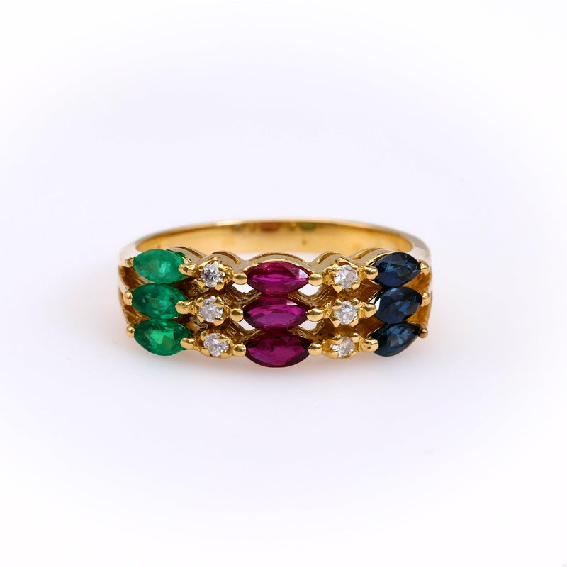 Vintage Diamond Gemstone 18k Yellow Gold Ring