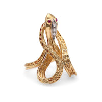 Vintage Diamond Ruby 18k Yellow Gold Snake Ring