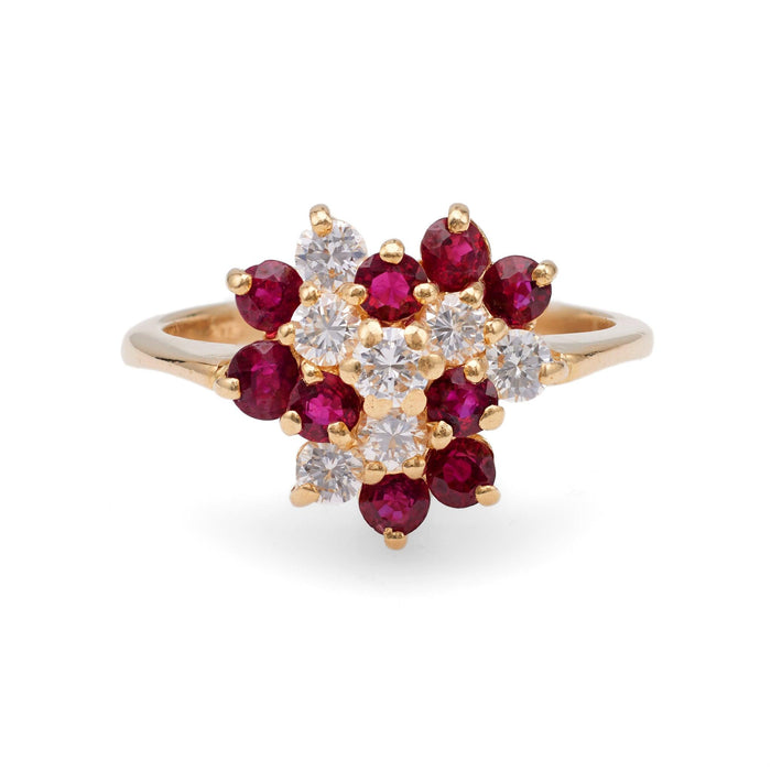 Vintage Diamond and Ruby 14k Yellow Gold Cluster Ring