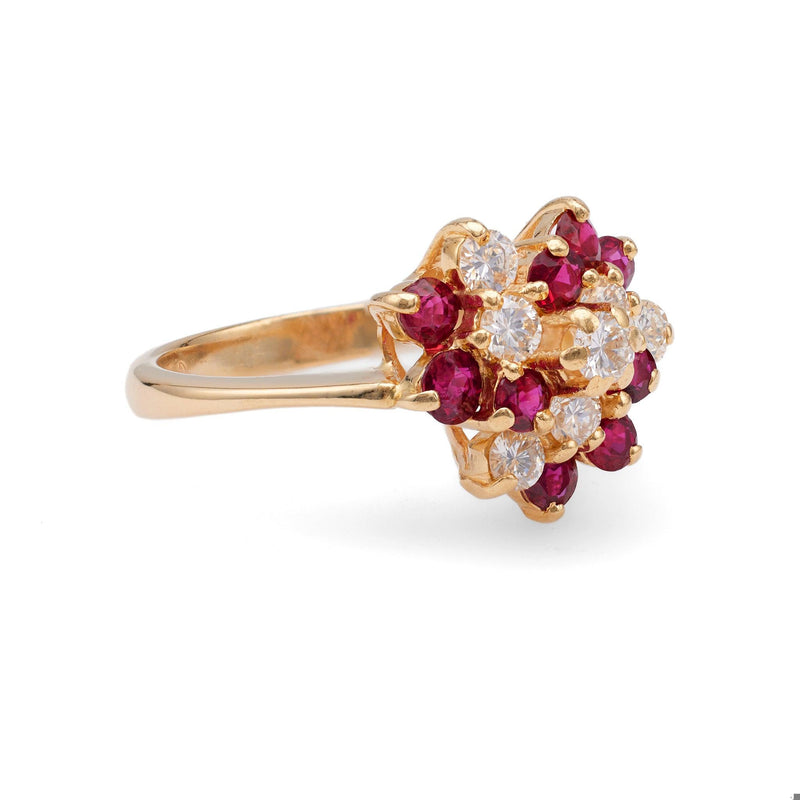 Vintage Diamond and Ruby 14k Yellow Gold Cluster Ring