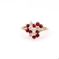 Vintage Diamond and Ruby 14k Yellow Gold Cluster Ring