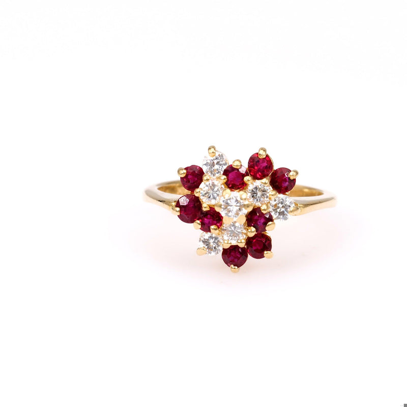 Vintage Diamond and Ruby 14k Yellow Gold Cluster Ring