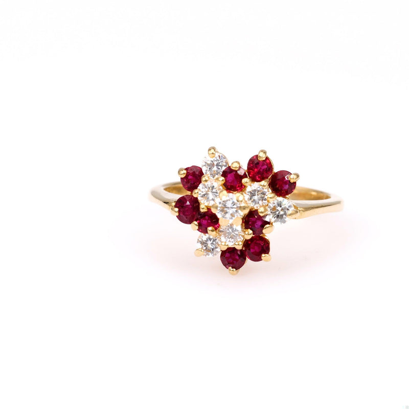 Vintage Diamond and Ruby 14k Yellow Gold Cluster Ring