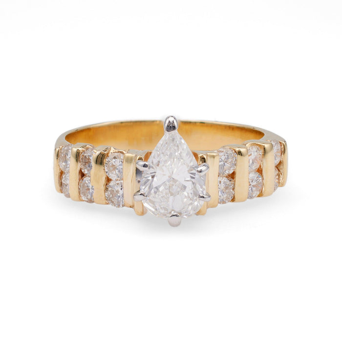 Vintage EGL 0.70 Carat Pear Cut Diamond 14k Gold Ring