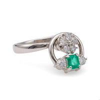 Vintage Emerald Diamond Platinum Spinner Ring