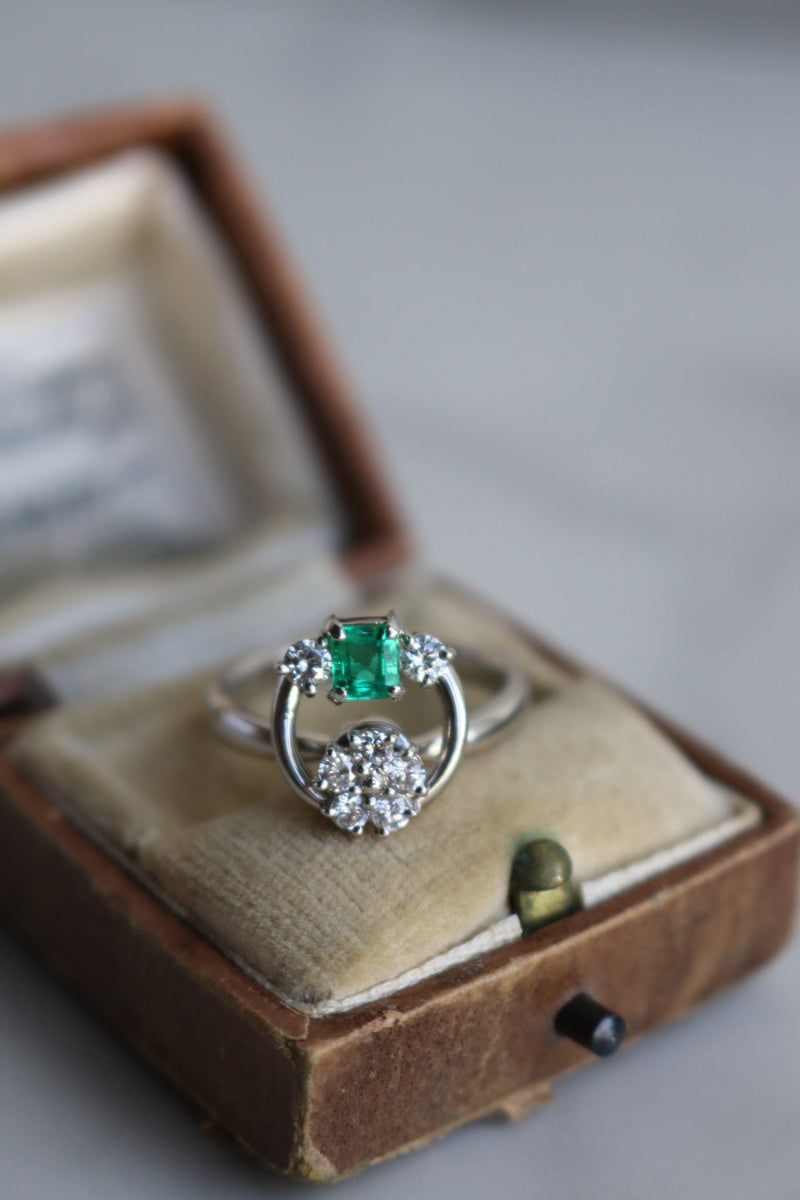 Vintage Emerald Diamond Platinum Spinner Ring