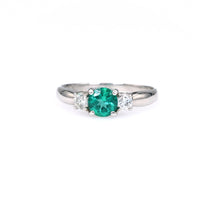 Vintage Emerald Diamond Platinum Three Stone Ring