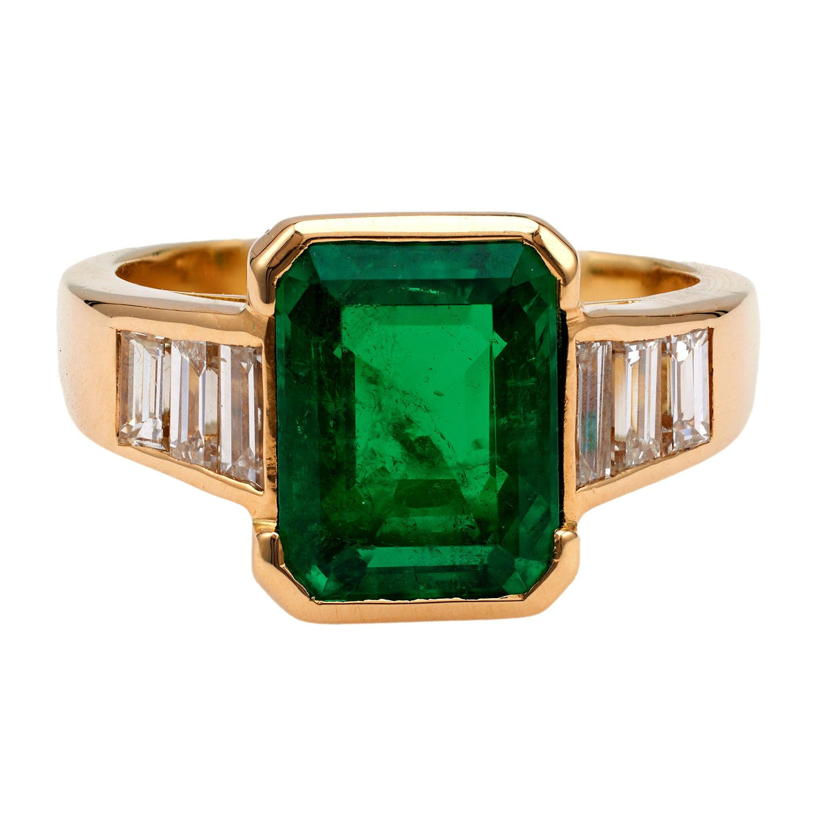 Vintage French AGL Colombian Minor Oil Emerald 18k Yellow Gold Ring