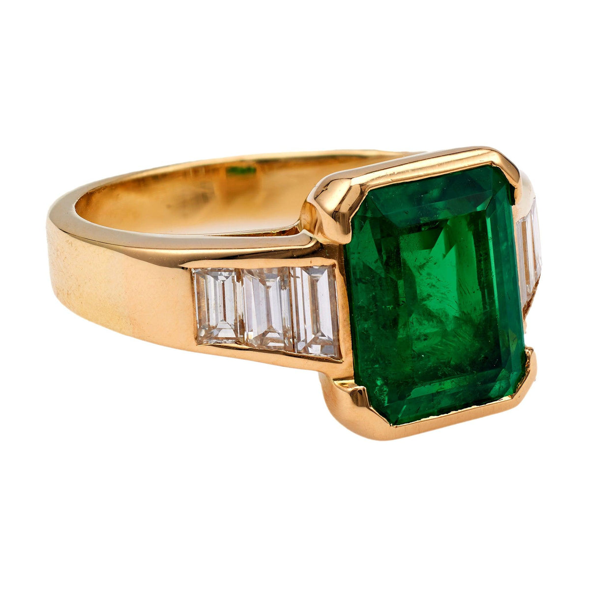 Vintage French AGL Colombian Minor Oil Emerald 18k Yellow Gold Ring