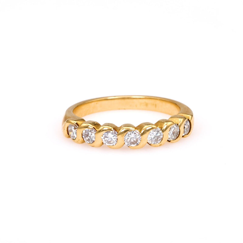 Vintage French Diamond 18k Yellow Gold Half Eternity Band