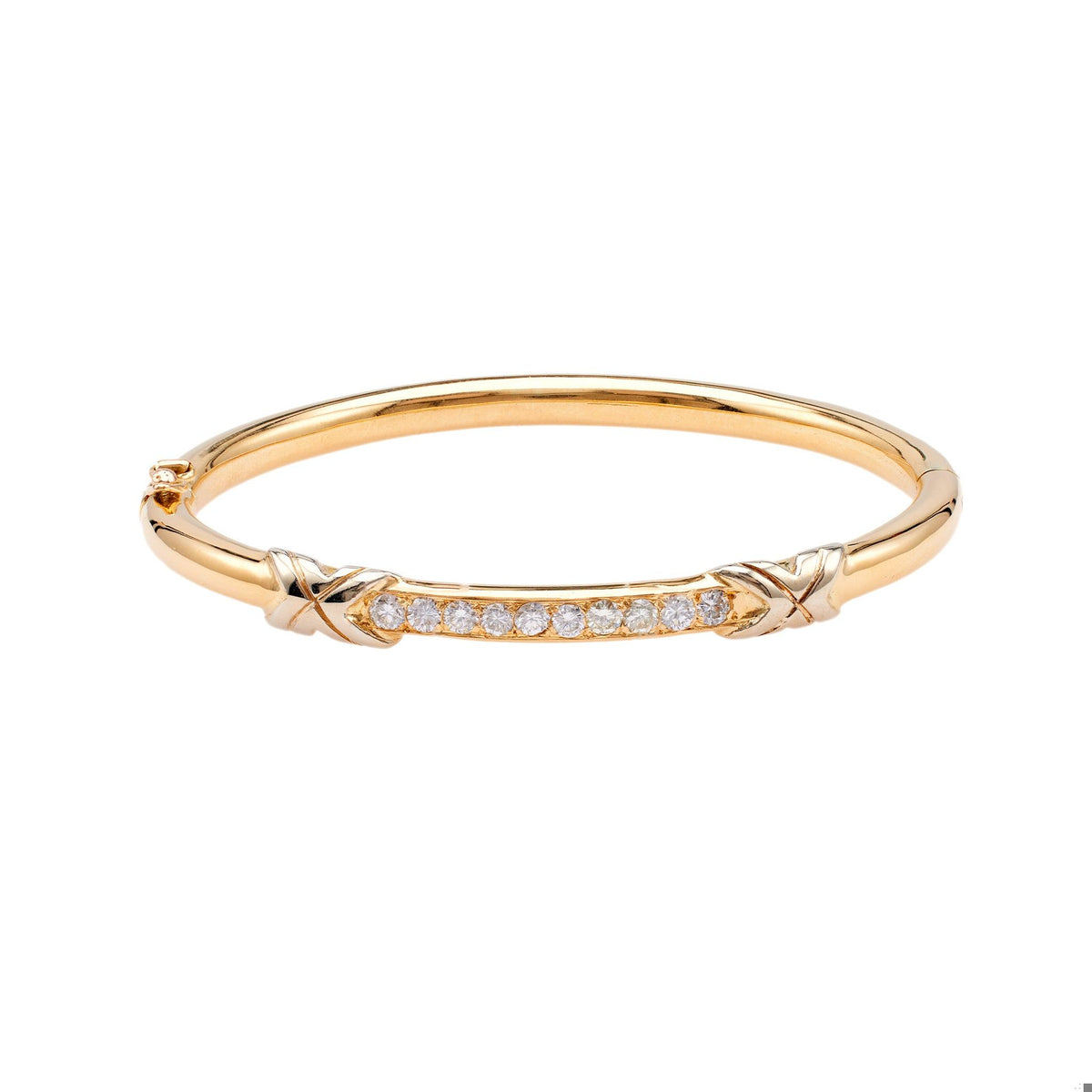 Vintage French Diamond 18k Yellow Gold Platinum Bangle