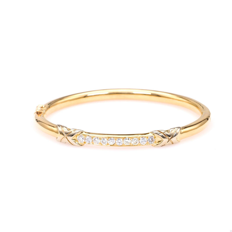 Vintage French Diamond 18k Yellow Gold Platinum Bangle