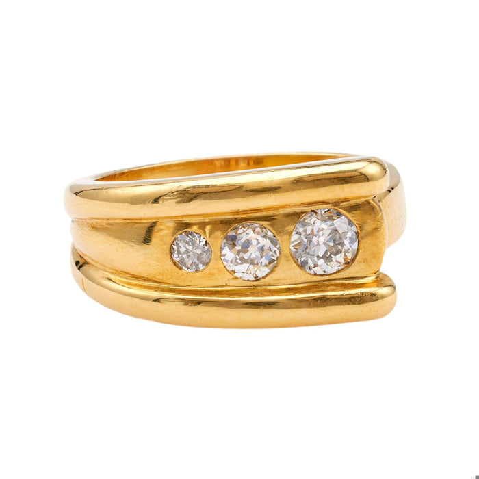 Vintage French Diamond 18k Yellow Gold Ring