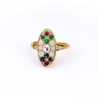 Vintage French Diamond and Gemstone 18k Yellow Gold Ring