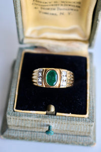 Vintage French Emerald and Diamond 18k Yellow Gold Ring