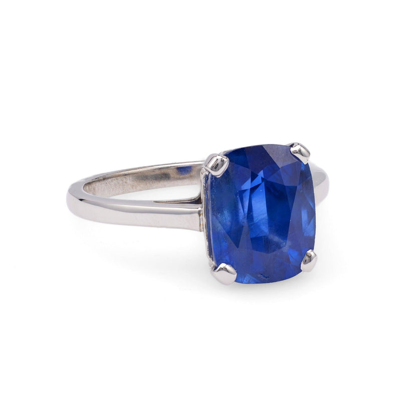 Vintage French GIA 4.24 Carat Ceylon Sapphire 18k White Gold Solitaire Ring