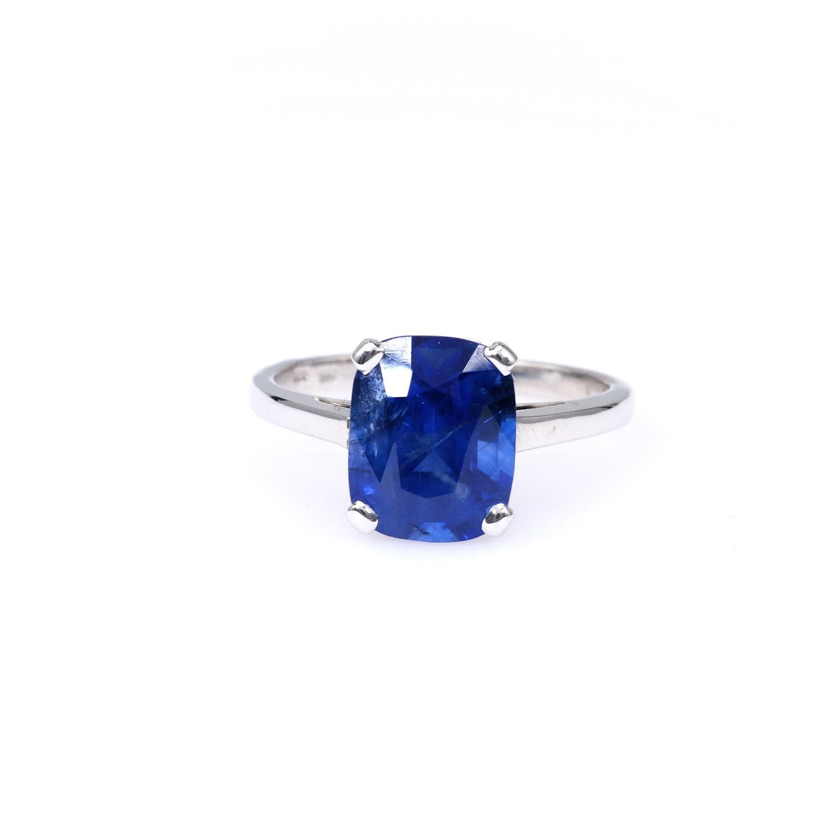 Vintage French GIA 4.24 Carat Ceylon Sapphire 18k White Gold Solitaire Ring