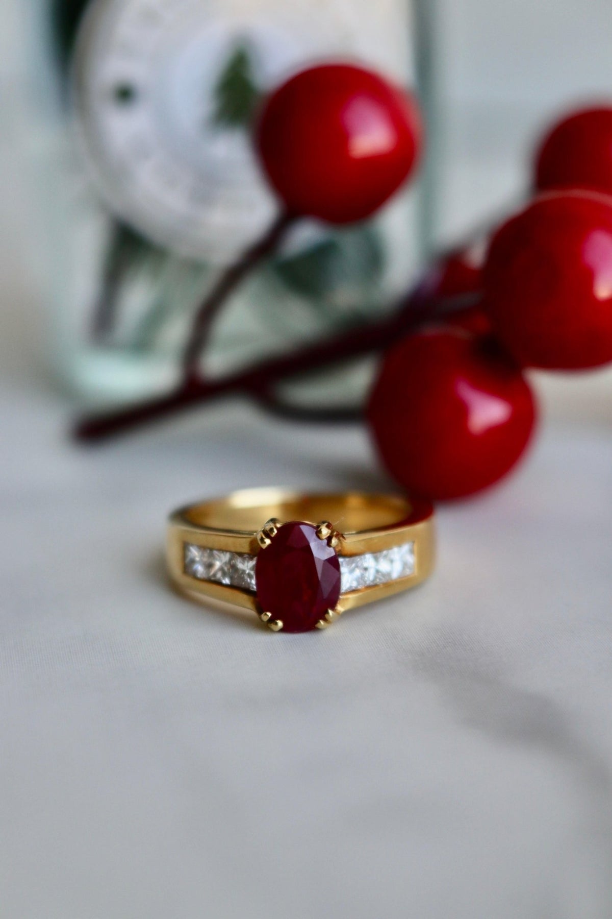 Vintage French Ruby and Diamond 18k Yellow Gold Ring