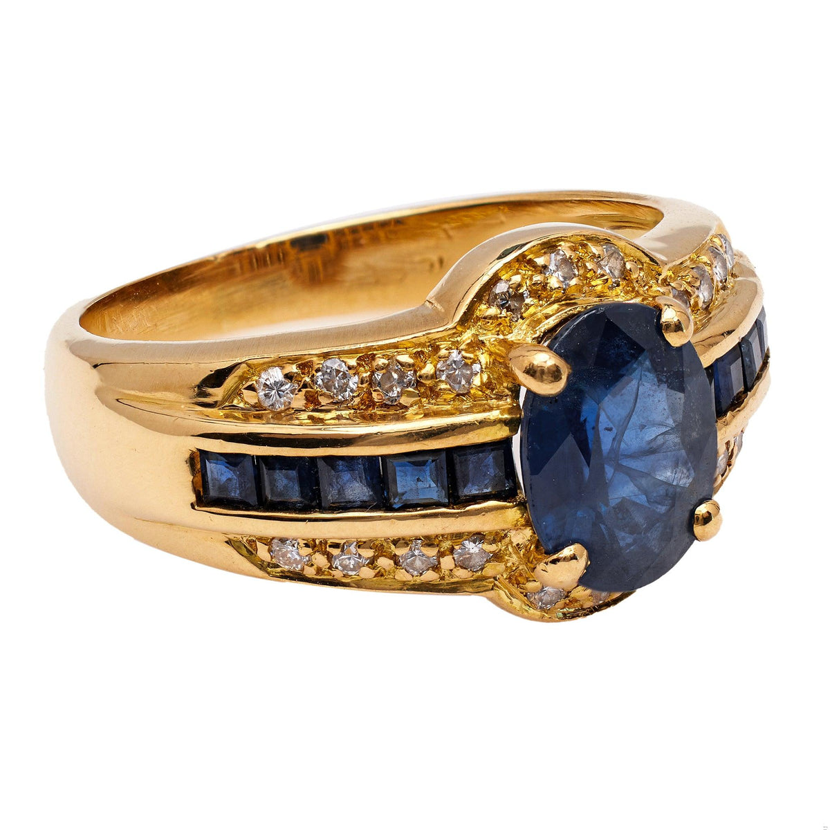 Vintage French Sapphire Diamond 18k Yellow Gold Ring