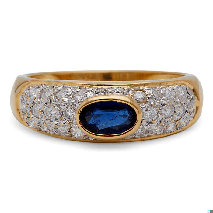 Vintage French Sapphire and Diamond 18k Yellow Gold Ring