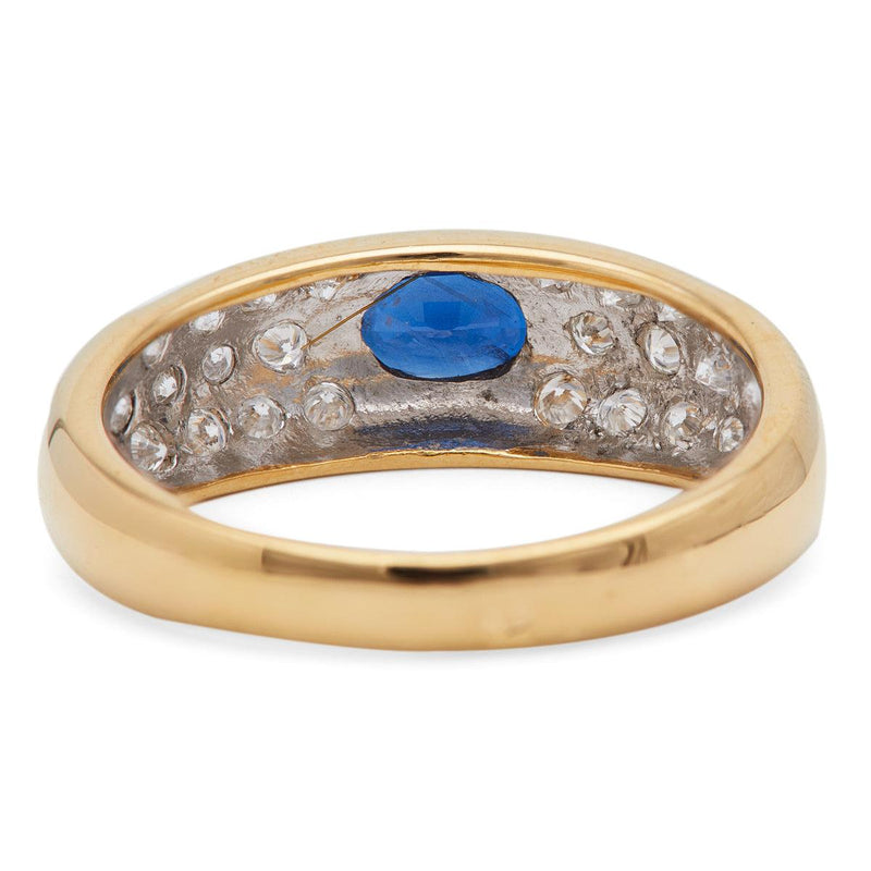 Vintage French Sapphire and Diamond 18k Yellow Gold Ring