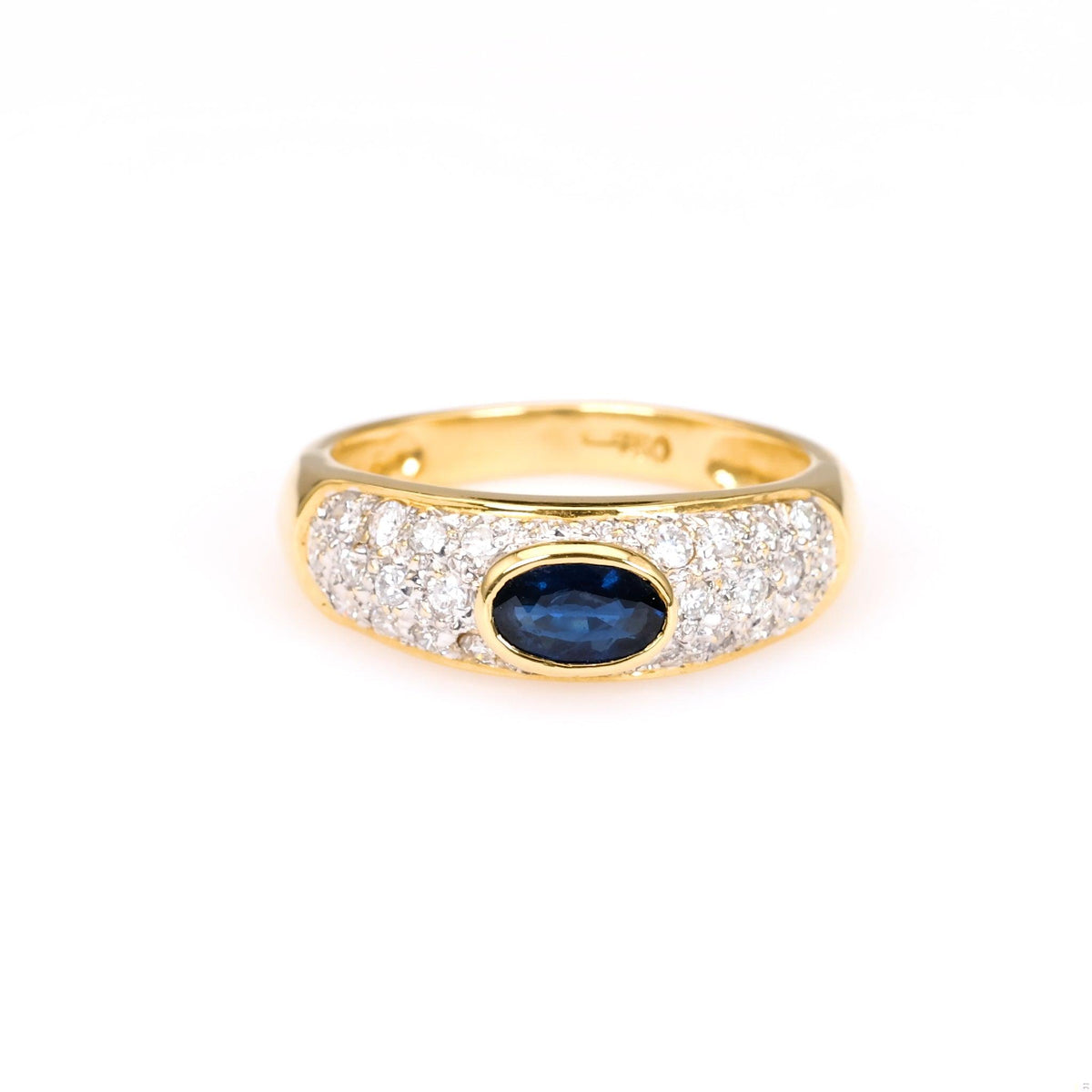 Vintage French Sapphire and Diamond 18k Yellow Gold Ring