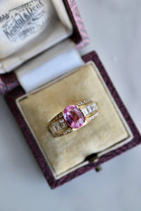 Vintage GIA 1.94 Carat Madagascan Purplish Pink Sapphire Diamond 18k Yellow Gold