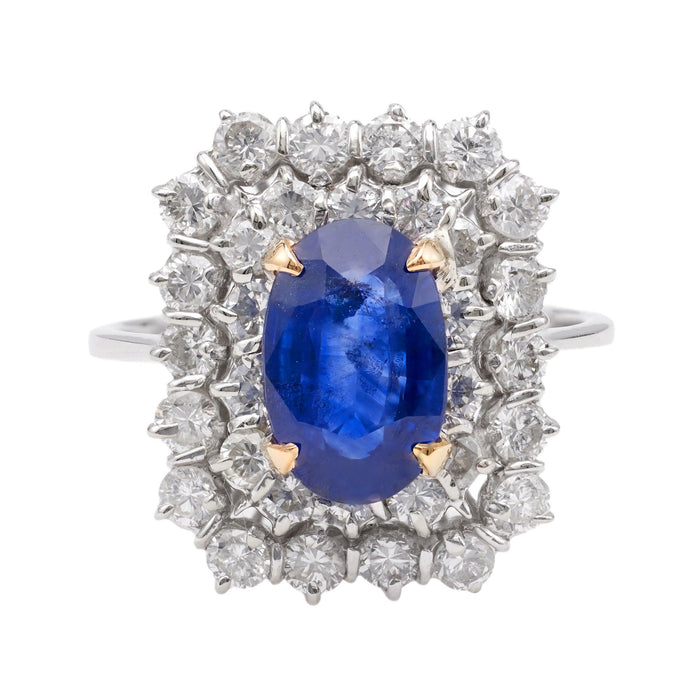 Vintage GIA 2.08 Carat Ceylon Sapphire 18k White Gold Double Halo Ring