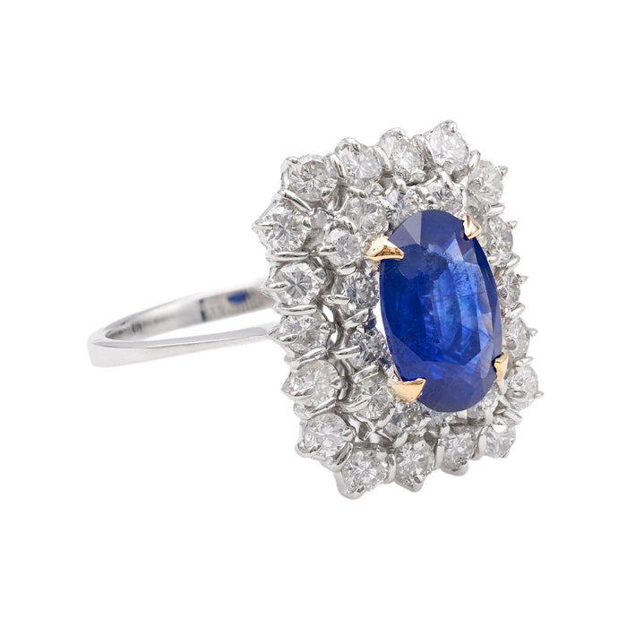 Vintage GIA 2.08 Carat Ceylon Sapphire 18k White Gold Double Halo Ring