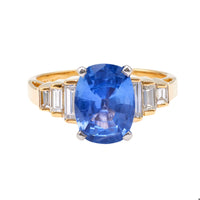 Vintage GIA 2.70 Carat Sapphire Diamond 18k Gold Ring