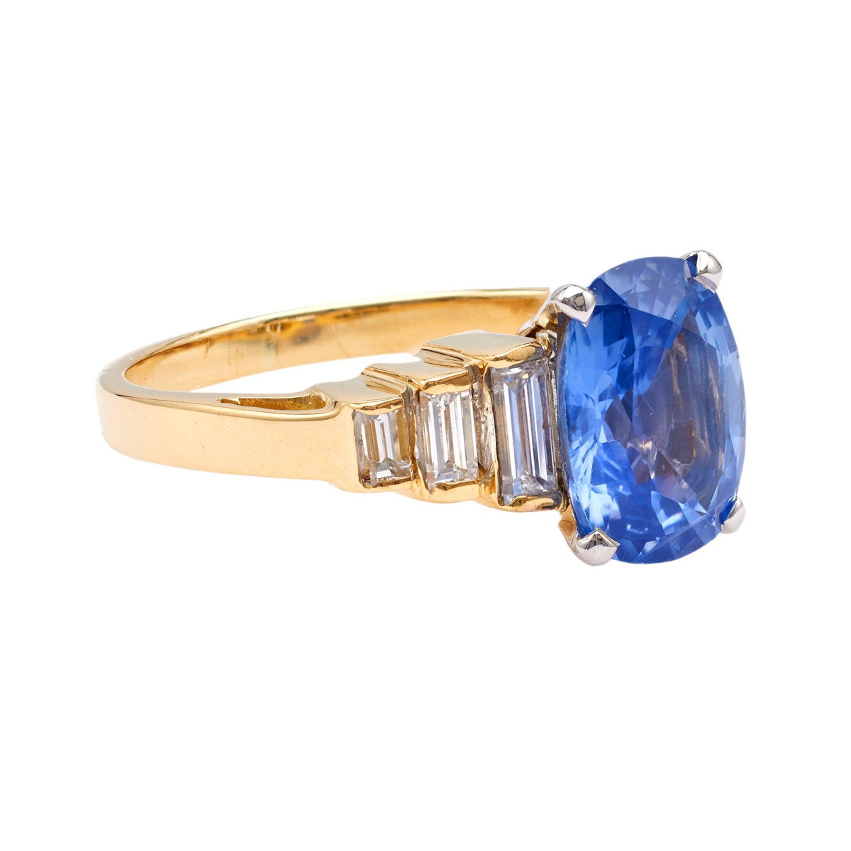 Vintage GIA 2.70 Carat Sapphire Diamond 18k Gold Ring