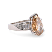 Vintage GIA 2.72 Carat Fancy Brown-Yellow Pear Cut Diamond Platinum Ring