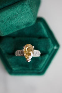 Vintage GIA 2.72 Carat Fancy Brown-Yellow Pear Cut Diamond Platinum Ring