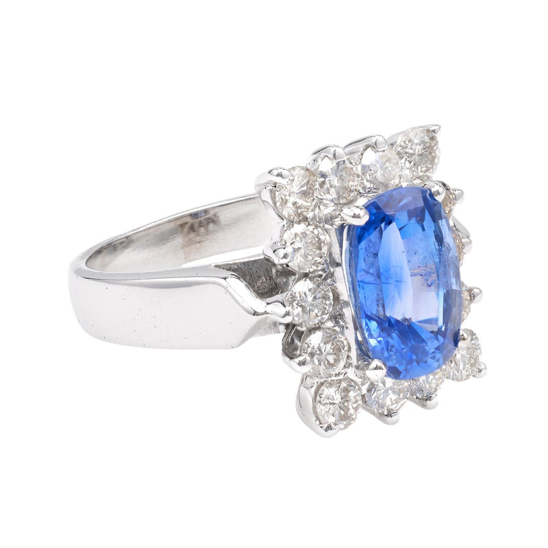 Vintage GIA 2.98 Carat Ceylon Sapphire Diamond Platinum Cluster Ring