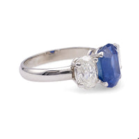 Vintage GIA 3.65 Carat Ceylon Sapphire Diamond Platinum Three Stone Ring