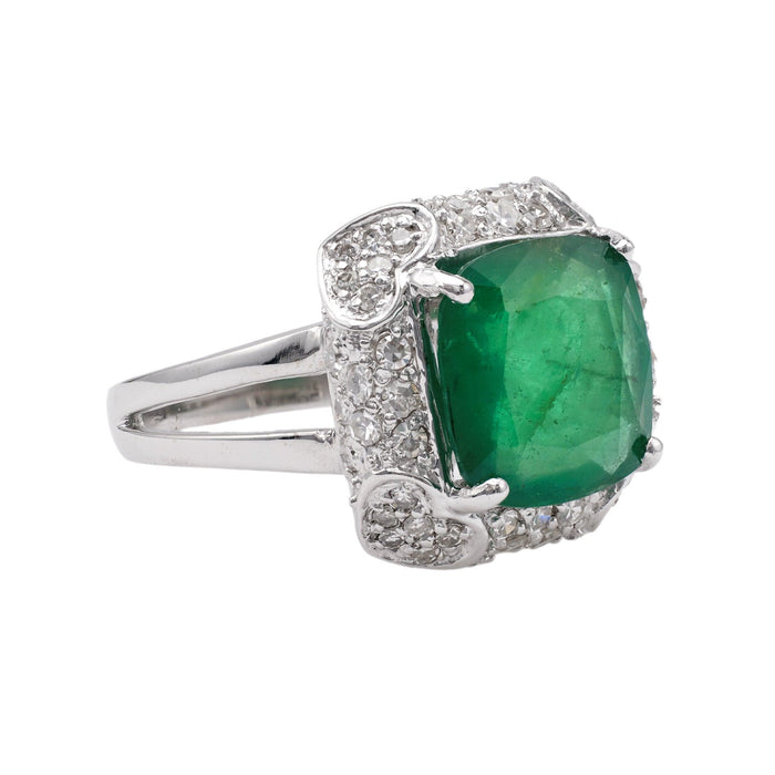 Vintage GIA 4.00 Carat Zambian Emerald Diamond 14k White Gold Ring