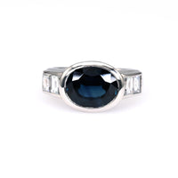 Vintage GIA 4.10 Carat Thai No Heat Sapphire Diamond Platinum Ring