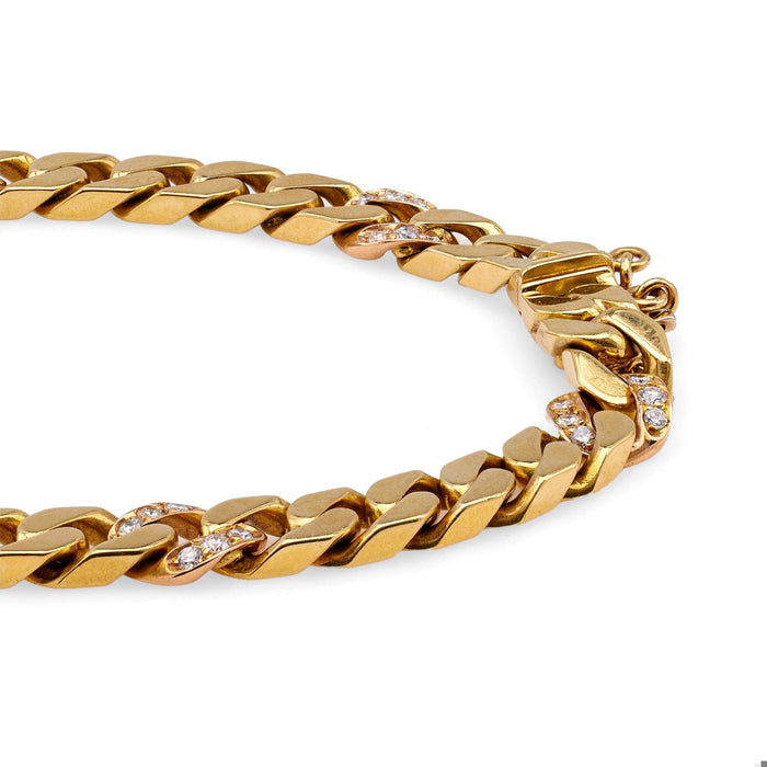 Vintage Italian Diamond 18k Yellow Gold Curb Bracelet