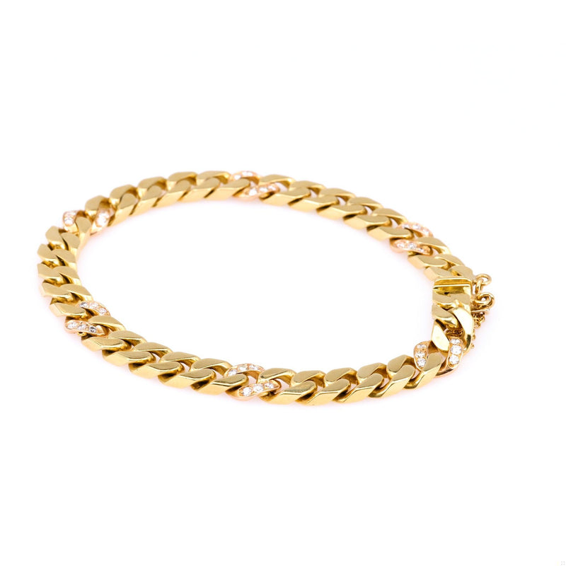 Vintage Italian Diamond 18k Yellow Gold Curb Bracelet