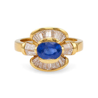 Vintage Italian Sapphire Diamond 18k Yellow Gold Ring